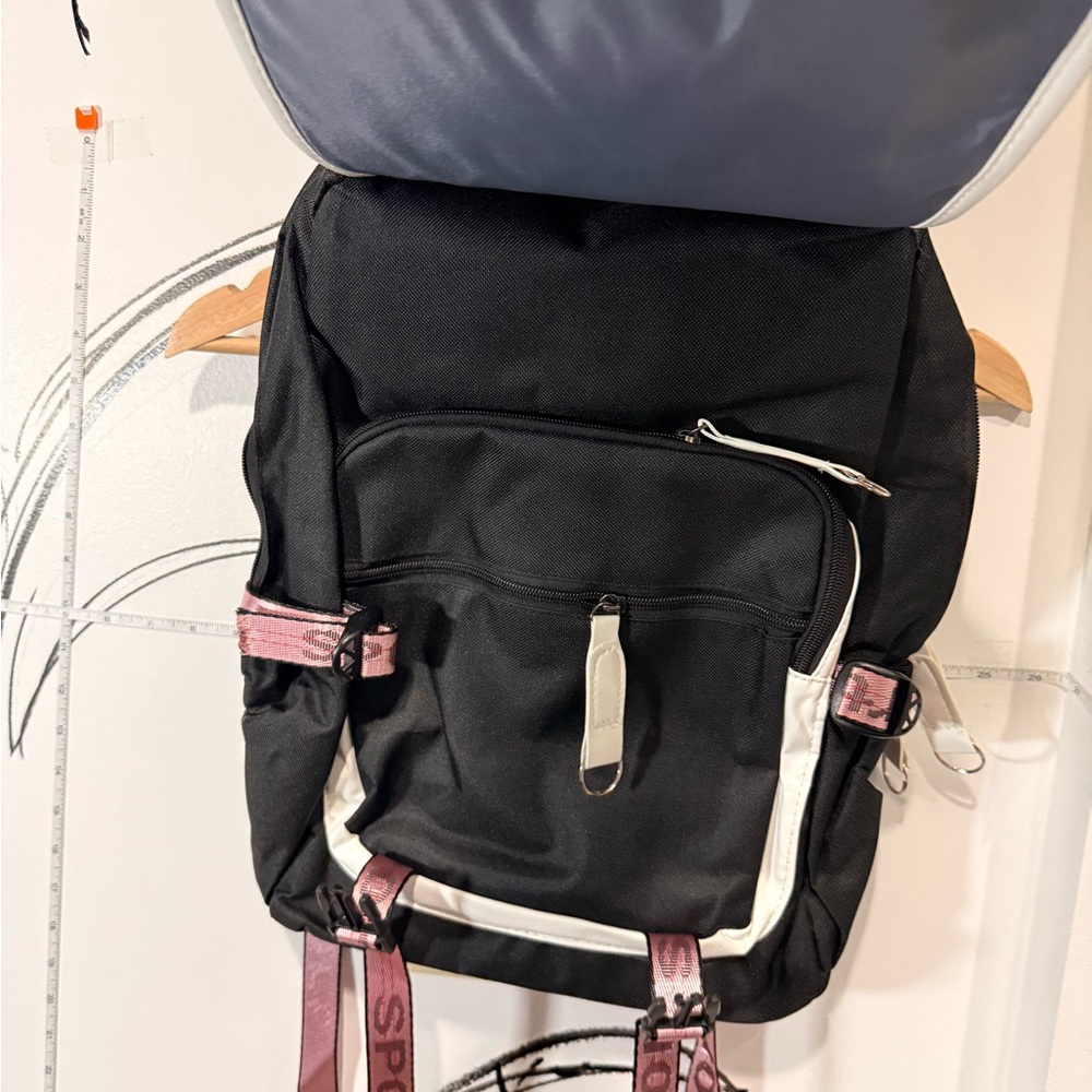 NEW Stray Kids Black & White Backpack with Pink Accents, Charging Access - Picture 4 of 10